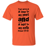 Bible Verse Men 5.3 oz. T-Shirt - "Psalm 119:105" Design 6 (Black Font) - Meditate Healing Christian Store