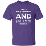 Bible Verse Men 5.3 oz. T-Shirt - "Psalm 119:105" Design 16 (White Font) - Meditate Healing Christian Store