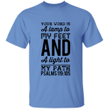 Bible Verse Men 5.3 oz. T-Shirt - "Psalm 119:105" Design 3 (Black Font) - Meditate Healing Christian Store