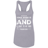 Bible Verse Ladies Ideal Racerback Tank - "Psalm 119:105" Design 16 (White Font) - Meditate Healing Christian Store