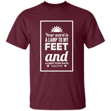 Bible Verse Men 5.3 oz. T-Shirt - "Psalm 119:105" Design 2 (White Font) - Meditate Healing Christian Store