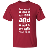 Bible Verse Men 5.3 oz. T-Shirt - "Psalm 119:105" Design 6 (White Font) - Meditate Healing Christian Store