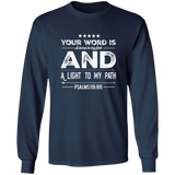 Bible Verse Long Shirt Ultra Cotton T-Shirt - "Psalm 119:105" Design 16 (White Font) - Meditate Healing Christian Store