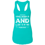 Bible Verse Ladies Ideal Racerback Tank - "Psalm 119:105" Design 16 (White Font) - Meditate Healing Christian Store