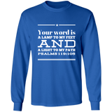 Bible Verse Long Shirt Ultra Cotton T-Shirt - "Psalm 119:105" Design 10 (White Font) - Meditate Healing Christian Store