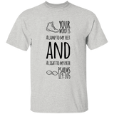 Bible Verse Men 5.3 oz. T-Shirt - "Psalm 119:105" Design 20 (Black Font) - Meditate Healing Christian Store