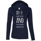 Bible Verse Ladies' Long Sleeve T-Shirt Hoodie - "Psalm 119:105" Design 19 (White Font) - Meditate Healing Christian Store