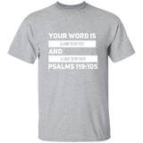 Bible Verse Men 5.3 oz. T-Shirt - "Psalm 119:105" Design 21 (White Font) - Meditate Healing Christian Store