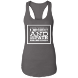 Bible Verse Ladies Ideal Racerback Tank - "Psalm 119:105" Design 13 (White Font) - Meditate Healing Christian Store