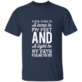 Bible Verse Men 5.3 oz. T-Shirt - "Psalm 119:105" Design 3 (White Font) - Meditate Healing Christian Store