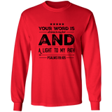 Bible Verse Long Sleeve  Ultra Cotton T-Shirt - "Psalm 119:105" Design 16 (Black Font) - Meditate Healing Christian Store
