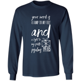 Bible Verse Long Shirt Ultra Cotton T-Shirt - "Psalm 119:105" Design 18 (White Font) - Meditate Healing Christian Store
