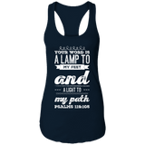Bible Verse Ladies Ideal Racerback Tank - "Psalm 119:105" Design 17 (White Font) - Meditate Healing Christian Store