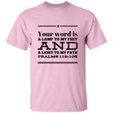 Bible Verse Men 5.3 oz. T-Shirt - "Psalm 119:105" Design 10 (Black Font) - Meditate Healing Christian Store