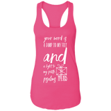 Bible Verse Ladies Ideal Racerback Tank - "Psalm 119:105" Design 18 (White Font) - Meditate Healing Christian Store