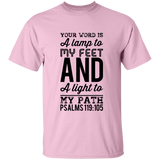 Bible Verse Men 5.3 oz. T-Shirt - "Psalm 119:105" Design 3 (Black Font) - Meditate Healing Christian Store