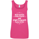 Bible Verse Ladies' 100% Ringspun Cotton Tank Top - "Psalm 119:105" Design 1 (White Font) - Meditate Healing Christian Store