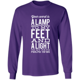 Bible Verse Long Shirt Ultra Cotton T-Shirt - "Psalm 119:105" Design 4 (White Font) - Meditate Healing Christian Store