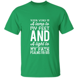 Bible Verse Men 5.3 oz. T-Shirt - "Psalm 119:105" Design 3 (White Font) - Meditate Healing Christian Store