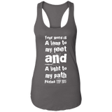Bible Verse Ladies Ideal Racerback Tank - "Psalm 119:105" Design 6 (White Font) - Meditate Healing Christian Store