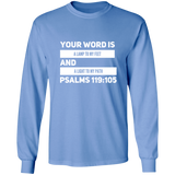 Bible Verse Long Shirt Ultra Cotton T-Shirt - "Psalm 119:105" Design 21 (White Font) - Meditate Healing Christian Store