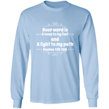 Bible Verse Long Shirt Ultra Cotton T-Shirt - "Psalm 119:105" Design 1 (White Font) - Meditate Healing Christian Store