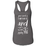 Bible Verse Ladies Ideal Racerback Tank - "Psalm 119:105" Design 18 (White Font) - Meditate Healing Christian Store