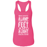 Bible Verse Ladies Ideal Racerback Tank - "Psalm 119:105" Design 4 (White Font) - Meditate Healing Christian Store