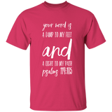 Bible Verse Men 5.3 oz. T-Shirt - "Psalm 119:105" Design 9 (White Font) - Meditate Healing Christian Store