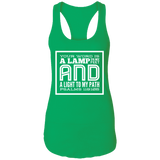 Bible Verse Ladies Ideal Racerback Tank - "Psalm 119:105" Design 12 (White Font) - Meditate Healing Christian Store