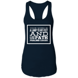 Bible Verse Ladies Ideal Racerback Tank - "Psalm 119:105" Design 13 (White Font) - Meditate Healing Christian Store