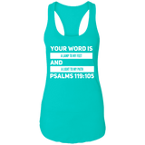 Bible Verse Ladies Ideal Racerback Tank - "Psalm 119:105" Design 20 (White Font) - Meditate Healing Christian Store