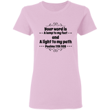 Bible Verse Ladies' 5.3 oz. T-Shirt - "Psalm 119:105" Design 1 (Black Font) - Meditate Healing Christian Store