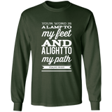Bible Verse Long Shirt Ultra Cotton T-Shirt - "Psalm 119:105" Design 15 (White Font) - Meditate Healing Christian Store