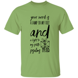 Bible Verse Men 5.3 oz. T-Shirt - "Psalm 119:105" Design 18 (Black Font) - Meditate Healing Christian Store