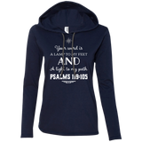 Bible Verse Ladies' Long Sleeve T-Shirt Hoodie - "Psalm 119:105" Design 5 (White Font) - Meditate Healing Christian Store