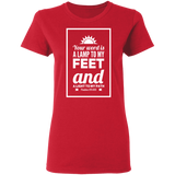 Bible Verse Ladies' 5.3 oz. T-Shirt - "Psalm 119:105" Design 2 (White Font) - Meditate Healing Christian Store