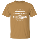 Bible Verse Men 5.3 oz. T-Shirt - "Psalm 119:105" Design 1 (White Font) - Meditate Healing Christian Store