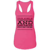 Bible Verses Ladies Ideal Racerback Tank - "Psalm 119:105" Design 11 (Black Font) - Meditate Healing Christian Store