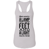 Bible Verses Ladies Ideal Racerback Tank - "Psalm 119:105" Design 4 (Black Font) - Meditate Healing Christian Store