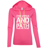 Bible Verse Ladies' Long Sleeve T-Shirt Hoodie - "Psalm 119:105" Design 7 (White Font) - Meditate Healing Christian Store