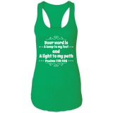 Bible Verse Ladies Ideal Racerback Tank - "Psalm 119:105" Design 1 (White Font) - Meditate Healing Christian Store