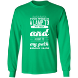 Bible Verse Long Shirt Ultra Cotton T-Shirt - "Psalm 119:105" Design 17 (White Font) - Meditate Healing Christian Store