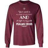 Bible Verse Long Shirt Ultra Cotton T-Shirt - "Psalm 119:105" Design 5 (White Font) - Meditate Healing Christian Store