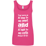 Bible Verse Ladies' 100% Ringspun Cotton Tank Top - "Psalm 119:105" Design 6 (White Font) - Meditate Healing Christian Store