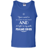 Bible Verse Men 100% Cotton Tank Top - "Psalm 119:105" Design 5 (White Font) - Meditate Healing Christian Store