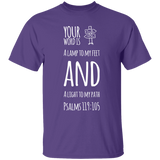 Bible Verse Men 5.3 oz. T-Shirt - "Psalm 119:105" Design 19 (White Font) - Meditate Healing Christian Store