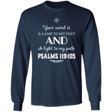 Bible Verse Long Shirt Ultra Cotton T-Shirt - "Psalm 119:105" Design 5 (White Font) - Meditate Healing Christian Store
