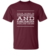 Bible Verse Men 5.3 oz. T-Shirt - "Psalm 119:105" Design 11 (White Font) - Meditate Healing Christian Store