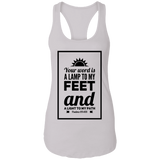 Bible Verses Ladies Ideal Racerback Tank - "Psalm 119:105" Design 2 (Black Font) - Meditate Healing Christian Store
